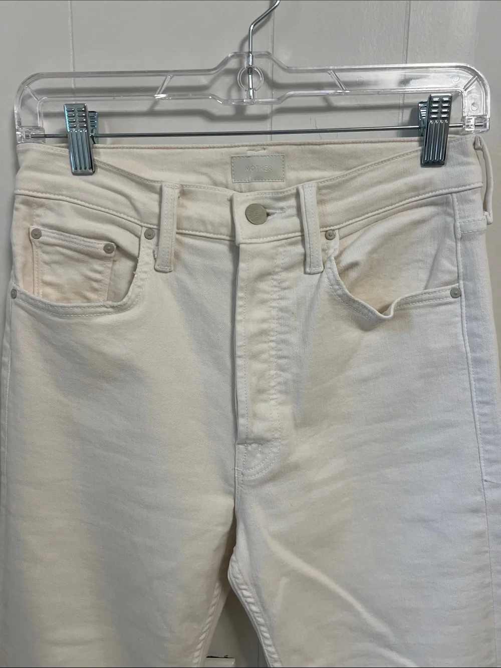 MOTHER The Tomcat Ankle Cream Puffs High Rise Straight Leg Jean Off White 27